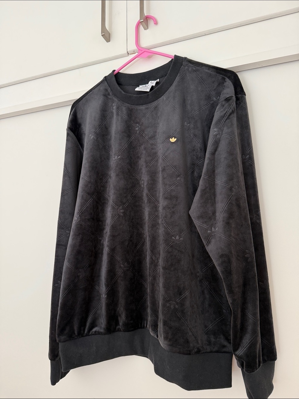 Adidas Black Velour Crewneck Top Size S
